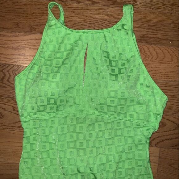 vintage one piece swim‎ suit baltex green low back high cut 70s 80s 90s halter - Picture 6 of 9